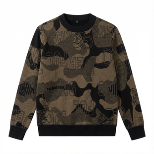 卫衣男款加厚秋冬季高级感毛衣圆领提花打底衫加绒内搭针织衫男款