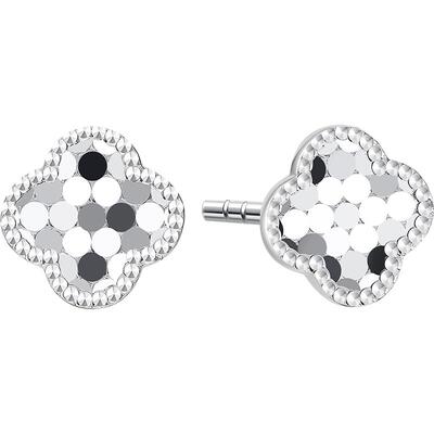 潮宏基高光金铂金耳钉四叶草