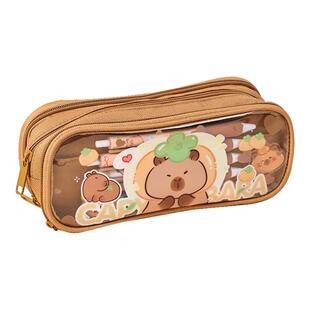 卡皮巴拉笔袋小学生女童高颜值大容量文具盒初中儿童女孩款铅笔盒女生2026新款多功能设计可爱卡通文具袋男孩