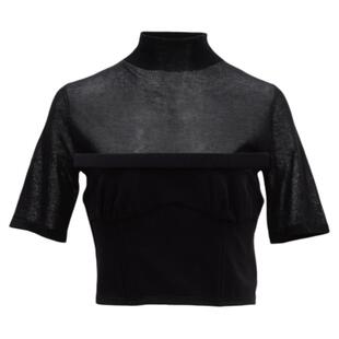 AS DALIO设计感网纱透视拼接上衣性感微透修身显瘦高领短袖T恤