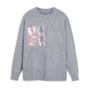 Desigual亮片装饰灰色圆领长袖宽松简约女士针织衫毛衣