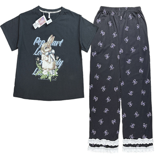 缤安娜家居服睡衣女款2025新款夏季短袖纯棉薄款慵懒长裤夏款套装