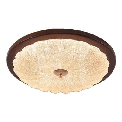 卧室灯2025新款美式复古书房吸顶灯创意黑胡桃木贝壳造型灯具