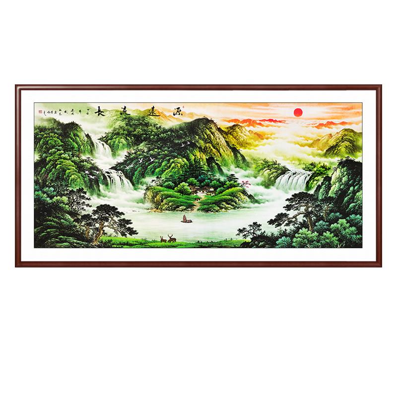 国画聚宝盆山水画客厅背景墙装饰画办公室背景墙墙挂画风景靠山画