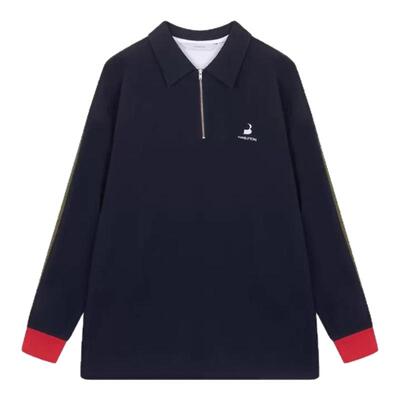 pushBUTTON女士春休闲拼色宽松廓形半拉链长袖POLO衫 银泰 301604