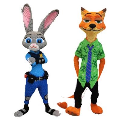 超大动物车积木兔子警官礼物