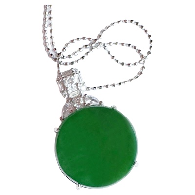 缅甸冰种满绿翡翠无事牌圆牌吊坠