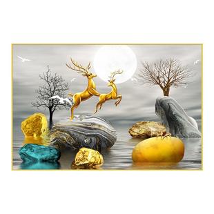餐厅装饰画现代简约客厅防水防潮寓意发财鹿风景带胶墙贴自粘贴画