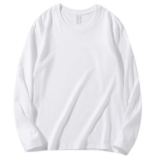 长袖T恤定制印字LOGO纯棉圆领diy高端工作服团体班服重磅落肩订做