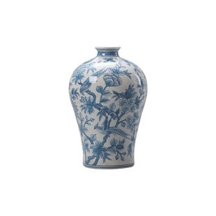 青花瓷花瓶轻奢高级感陶瓷摆件复古插花富贵竹水培器皿中式陶罐大