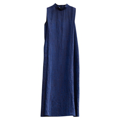 香云纱立领无袖优雅长连衣裙