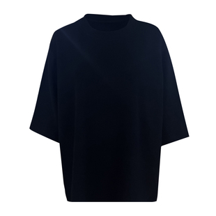 KMZD 松弛T 纯色圆领七分袖针织短袖高克重德绒宽松显瘦T恤女上衣