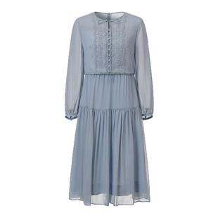 VGRASS维格娜丝春新款网纱双色绣花手工钉珠长款度假桑蚕丝连衣裙