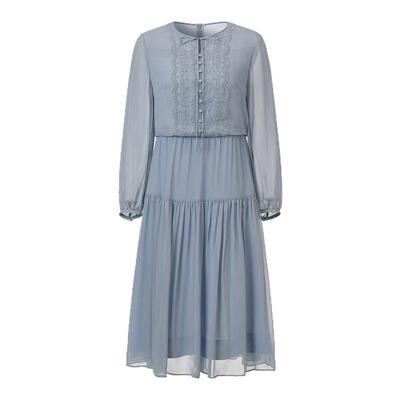 VGRASS网纱双色绣花桑蚕丝连衣裙