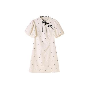 PIT盘扣兔子提花新中式国风改良旗袍连衣裙女2025夏季新款茶歇裙