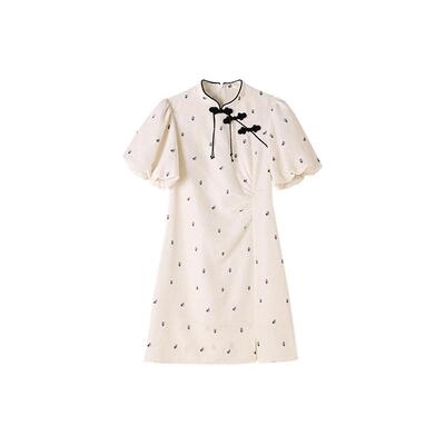 PIT盘扣兔子提花新中式国风改良旗袍连衣裙女2025夏季新款茶歇裙