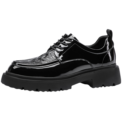 皮鞋男厚底黑色圆头复古英伦风2026新款百搭亮皮增高潮流休闲男鞋