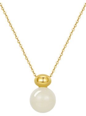 JAY圆珠和田玉项链925银锁骨链