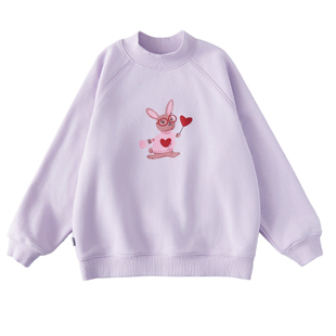 棵初25年秋冬新款亲子中大女童半高领卫衣恒温抗静电小兔印花上衣