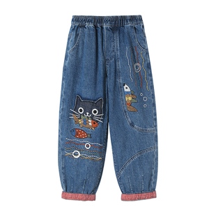 女童裤子春季薄款裤春装新款儿童软牛仔裤大童休闲百搭长裤阔腿裤