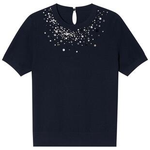 诗篇专选钉珠短袖套头针织衫女轻奢高级感宽松女上衣2025夏季新款