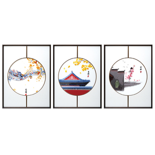 新中式苏绣三联画客厅挂画蚕丝线富贵吉祥装饰画创意书房苏州绣品