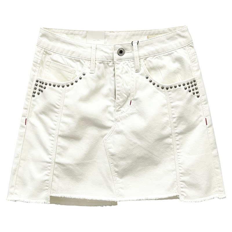 ABLEJEANS高腰白色牛仔钉珠短裙