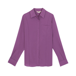 inlife法式轻薄透气衬衫女秋季复古时尚气质宽松休闲小衫纯色上衣