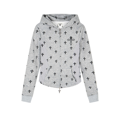 DARKAGE原创十字架满印连帽卫衣
