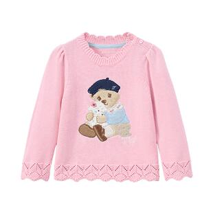 TeenieWeenie Kids小熊童装舒适秋冬女宝甜美花边套头针织毛衣