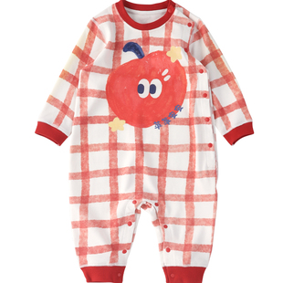 WHYLOOK 婴儿新年衣服纯棉喜庆宝宝连体衣百天满月拜年苹果外出服