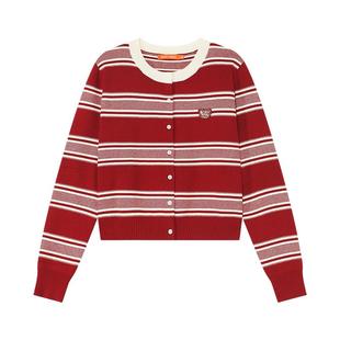 NOISY TEDDY25年秋季新款时尚潮流条纹女士圆领长袖开衫毛衫修身