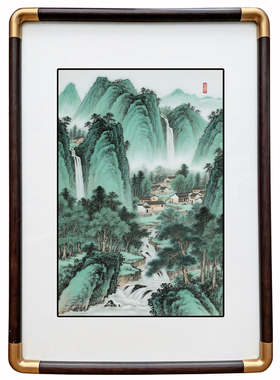 四九艺社 景德镇新中式青山雅居图瓷板画玄关客厅茶室国风装饰画
