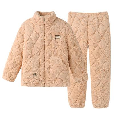 睡衣女士冬季珊瑚绒夹棉家居服