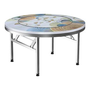 不锈钢内置转盘圆桌商用饭店饭桌一体折叠桌子大圆桌家用加厚餐桌