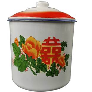 洋瓷缸子双喜字老式复古铁茶缸子带盖水杯大容号量怀旧搪瓷杯创意