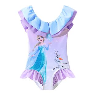 迪士尼儿童泳衣女童2025新款小童宝宝洋气艾莎公主连体温泉游泳衣