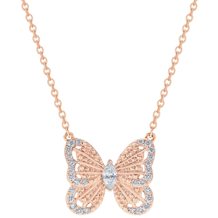 [情人节礼物]戴比尔斯 Portraits of Nature 蝴蝶玫瑰金钻石项链