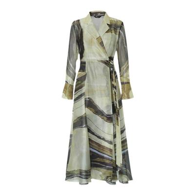 IDPAN西装领围裹连衣裙女秋季新款石纹印花长裙高端精致裙子