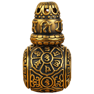 黄金3D硬金做旧复古黑金六字真言莲花三通佛塔足金小配件手链串男