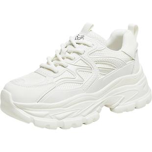 百思图2025秋季新款网面透气老爹鞋纯色厚底女运动休闲鞋D3558CM5