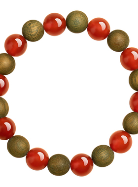 【已过香香】绿檀红玛瑙静心手串