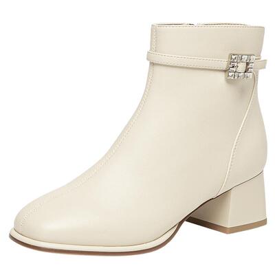 戈美其白色靴子短靴女