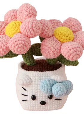 毛线钩针可爱迷你盆栽手工编织车载花朵送闺蜜礼物生日礼物新品潮
