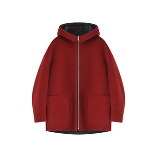 XWI欣未含羊毛双色双面呢大衣女冬季连帽一手长两面可穿毛呢外套