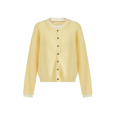 范洛甜美时髦撞色假两件针织衫