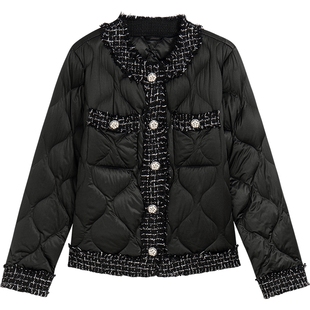 [鹅绒]Brooks Brothers/布克兄弟女士25新品粗花呢拼接绗缝羽绒服