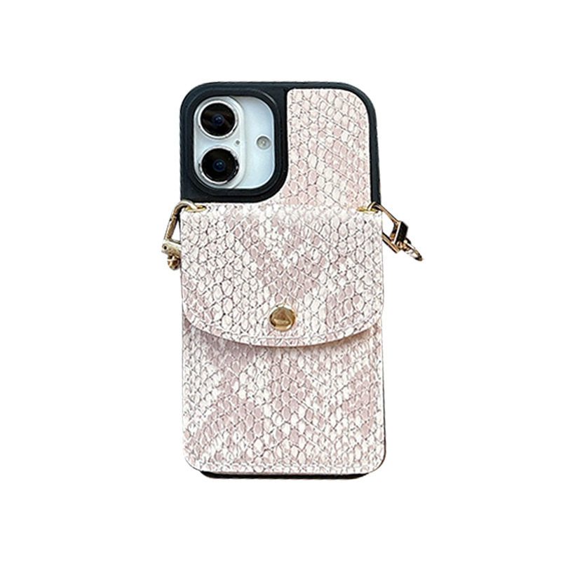 纽扣蛇皮纹钱包卡包斜挎绳手机壳适用iPhone17promax背带苹果16超好看15女款14plus背包款13pro新款12商务11