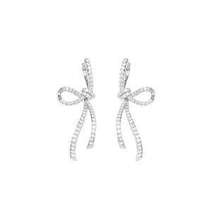 青芥法式银色蝴蝶结耳环简约高级感镶钻耳夹无耳洞蚊香盘流苏耳饰