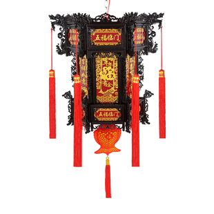 红灯笼中式仿古宫灯六角中国风旋转走马灯过新年春节阳台一对吊灯